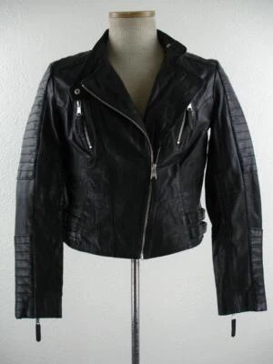 Mujer Talla M Andew Marc New York Cuero Negro Motocicleta Chaqueta Café Corredor Motociclista Foto 1 de 4