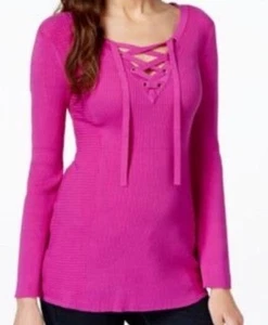 NEW! INC International Concepts Petite V-Neck Lace-Up Sweater Pet/Large - Picture 1 of 12
