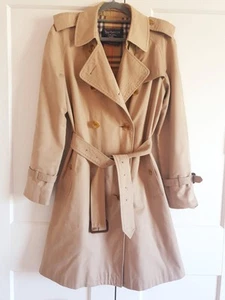 Burberry Vintage Women's Check Haymarket Cotton Blend Beige Trench Coat UK 8/10 - Picture 1 of 13