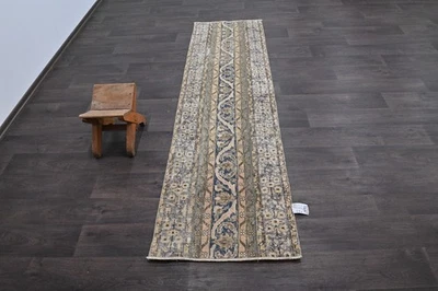 Alfombra de corredor turca vintage 2x8 pies lana anatolia hecha a mano pasillo Oushak BEIGE Foto 1 de 4