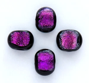 4 Purple Foil Black Beads Vintage Glass Oval Square Lampwork Jewelry Making - Picture 1 of 2