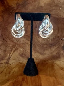 Vintage 80’s Erwin Pearl Large Knot Silver Tone Clip On Earrings - Picture 1 of 4