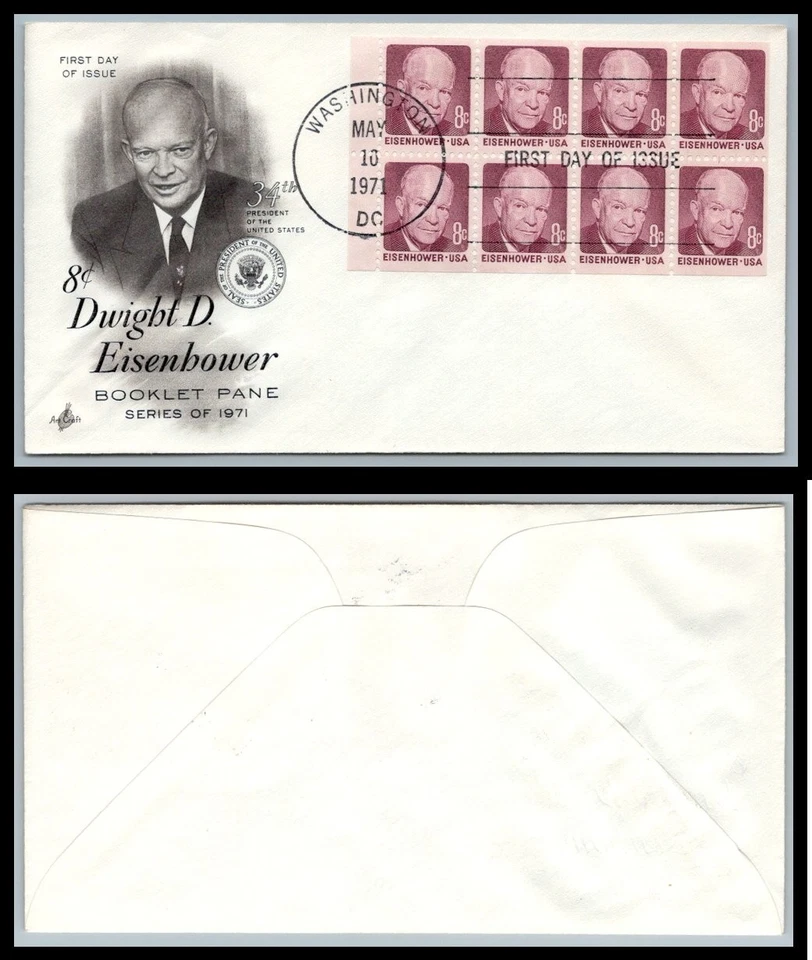 US FDC # 1395a 8c Eisenhower Pane of 8 ArtCraft no EE  1971, 9p9536 - Image 1 of 1