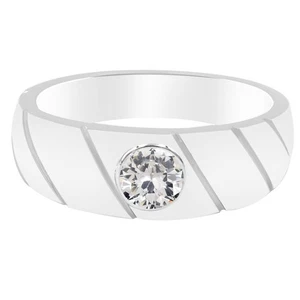 0.70Ct D/VVS1 Round Shape Men's Wedding Ring In Solid 14KT White Gold - Picture 1 of 4