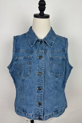 Vintage 90s Denim Vest Womens Large Minimalist Western Medium Wash Jean Vest Mom - Image 1 of 4