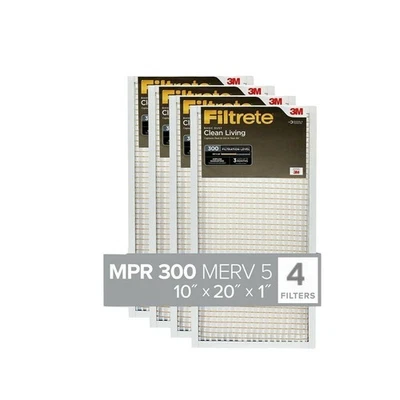 Filtrete Clean Living Basic Dust AC Furnace Air Filter 10x20x1, MPR 300, 4 Pack - Image 1 of 4