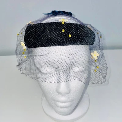 Vintage Crown Hat Black Velour Net Head Band Church Wedding Costume Theatre - Image 1 of 4