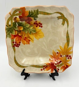 222 Fifth Autumn Celebration China Square 8.5” Dinner Plate Fall Thanksgiving - Picture 1 of 12