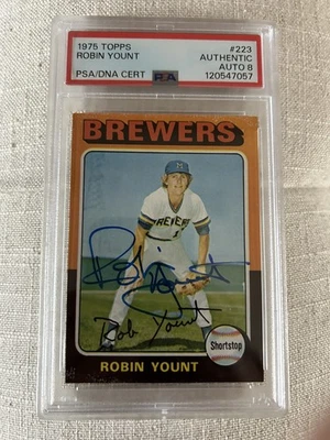 1975 Topps #223 Robin Yount Signed PSA Auto 8 Rookie RC Autographed - Image 1 of 2