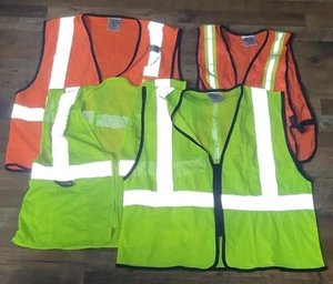 Lot Of 4 Safety Vests Size L/XL,2 Yellow,2 Orange Reflective Stripes - Picture 1 of 7
