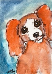 水彩画狗艺术绘画 Ebay