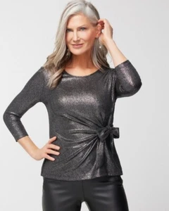 NWT Chico’s Shimmer Side-Twist Tie Top - Silver - Sz 2 (10/14) Large - Picture 1 of 3