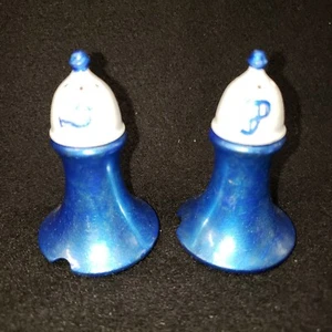 De colección Peltre Sal y Pimienta Mayflower Peltre Azul y Blanco Pintado a Mano - Imagen 1 de 8