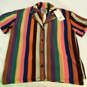 Damson Madder Striped Crochet Knit Shirt Size 12 Colorful Button Down Top NWT - Picture 1 of 16