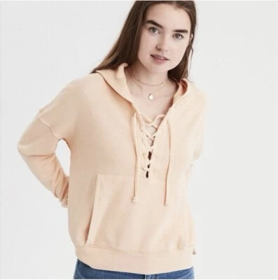 Sudadera con capucha ligera con cordones naranja claro para mujer American Eagle talla pequeña Foto 1 de 4