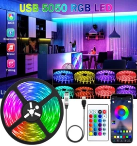 LED Strip Bluetooth APP Light RGB 5050 1- 5m Colour Changing Tape TV Kitchen - Picture 1 of 14