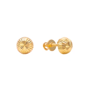 Aretes de media bola de oro amarillo de 22 quilates con corte de diamante pulido alto de 7 mm - Imagen 1 de 8