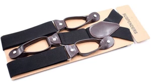 Button Holes Link Men's Suspenders Black Color M-braces Gentleman business suit - Picture 1 of 6