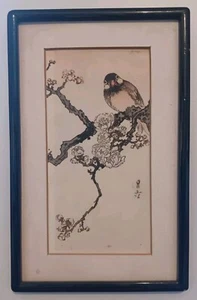 YOSHIMOTO GESSO JAPANESE WOODBLOCK PRINT Bird on a Flowering Cherry Branch - Picture 1 of 24