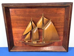 C.1965 1/2 Wood Schooner Ship Framed, PRISON ART, Maine State Prison, Shawshank? - Picture 1 of 16