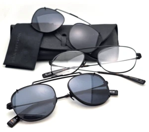 New JOHN VARVATOS Eyeglasses V176 52-19 Black Frames w/Black Sunglasses Clip-ons - Picture 1 of 21