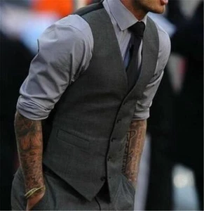 Men's Formal Business Waistcoat Slim Fit Wedding Single-Breasted Vest Suit Tops - Picture 1 of 9