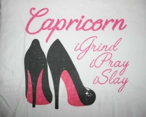Capricorn- iGrind iPray iSlay T-Shirt, Large, White - Picture 1 of 5