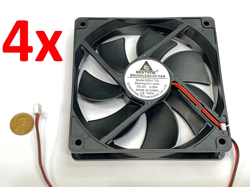 4 x  GDSTIME 5V 2Pin 12cm 120mm x 25mm GDA 1225 Axial Exhaust Cooling Fan G16 - Image 1 of 2