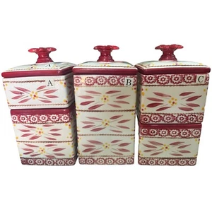 3-pc Temptations By Tara Old World Theme White Floral Ceramic Kitchen Canisters - Picture 1 of 23