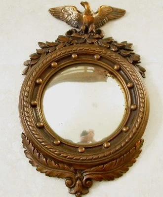 ESPELHO DE ARTE DE PAREDE ANTIGO BRONZE ARMADURA ÁGUIA FEDERAL DOS ANOS 1800 COM MOLDURA 16"" - Imagem 1 de 4