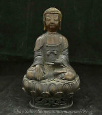 24CM  Marked Old Tibet Bronze Shakyamuni Amitabha Buddha Lotus Base Statue