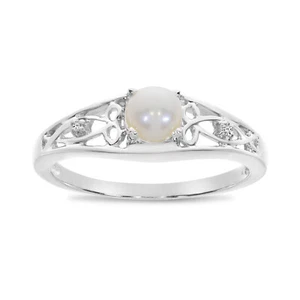 10k White Gold Freshwater Cultured Pearl And Diamond Ring - Picture 1 of 6