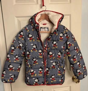 Disney Mickey Mouse Gap Kids Jacket Cozy Puffer Chambray Large Regular Coat - Picture 1 of 4