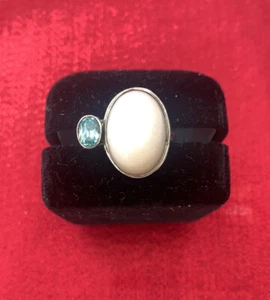 Moonstone and Aquamarine Ring, Set in 925 Sterling Silver Size 8 - Picture 1 of 6