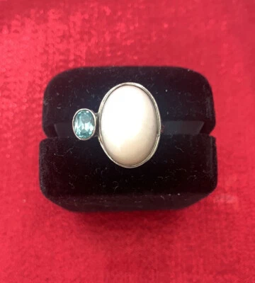 Moonstone and Aquamarine Ring, Set in 925 Sterling Silver Size 8 Foto 1 de 4