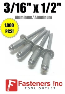 (QTY 1000) 3/16" Dia. x 1/2" Grip Range POP Rivets ALL Aluminium 6-8 ABA68 - Picture 1 of 2