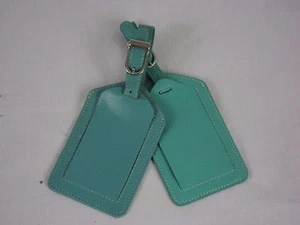 ILI 6410 Teal Leather Covered Luggage Tag (2) - Picture 1 of 4