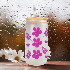 16 Oz Smoothie Iced Coffee Glass Cup with Bamboo Lid an Straw - Picture 1 of 2