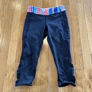 IVIVVA Girls Size 12 Cropped Leggings Side Pockets black Geometric Waistband - Picture 1 of 9