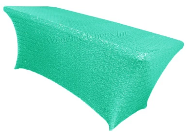 Wedding Linens Inc. 6 Ft Rectangular Banquet Spandex SEQUIN Table Covers - Image 1 of 2