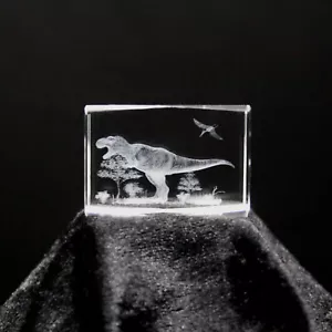 Kristallglas Figur - T-Rex - Glaswürfel, 3D Laser Cube, Deko Dino Skulptur, LED - Bild 1 von 6