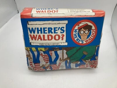 Sábana bajera Where's Waldo 1990 doble Wilma Martin Hanford para colchón 39x76 sellada Foto 1 de 4