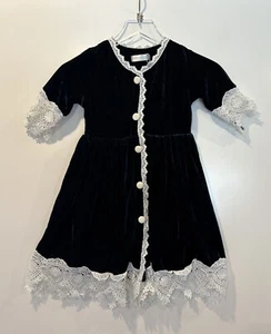 Trish Scully Blue Velvet White Lace Dress Girls Size 6 (1646) - Picture 1 of 3