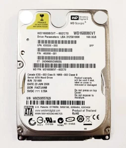 * Open Box * Western Digital 160GB 2.5" SATA Laptop Hard Drive WD HDD Hot Swap - Picture 1 of 2