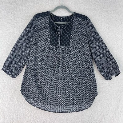 Kut from the Kloth Black Lightweight Shirt Womens Tie Neck 3/4 Sleeve Size M - Image 1 of 4