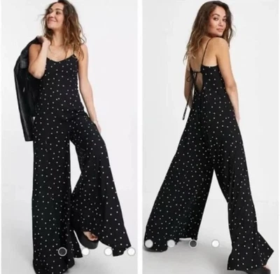 Mono Free People Verano Jamboree Negro Lunares Pierna Ancha Talla XS Sin Mangas Foto 1 de 4