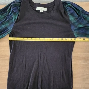 Top LOFT Negro Acanalado Tejido con Tartán Verde Cuadros Mangas Largas Mediano - Imagen 1 de 7