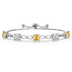 Golden Citrine and White Moissanite Tennis Bracelet For Women | 4.00 Cttw | - Picture 1 of 3