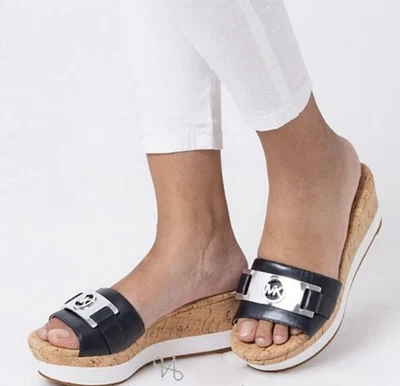 Womens Michael Kors MK Warren Platform Cork Slide Sandals - Black, Size  11 - Image 1 of 4