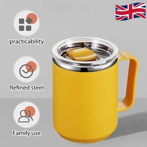 450ml Coffee Cup Insulated Stainless Steel Mug with Handle and Lid (Orange) - Picture 1 of 11